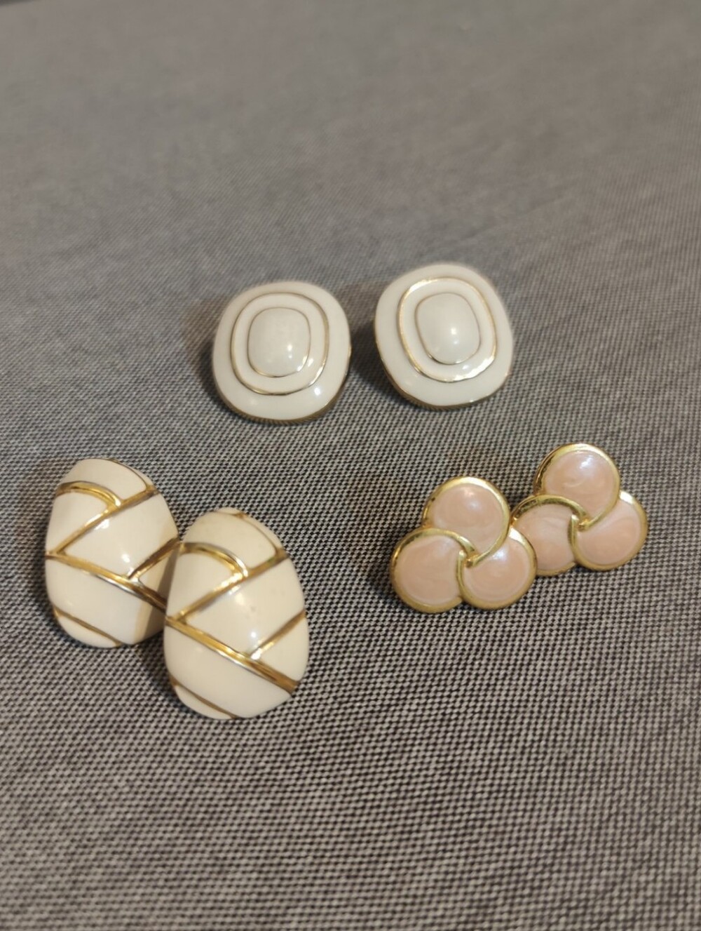 Classic Vintage Cream and Pink Earring Lot Set Of Three